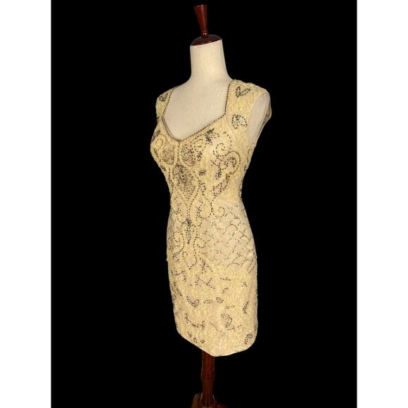 Sue Wong Nocturne 2015 Cream Ribbon Flower Beaded Cocktail Dress Size 4 NWT - Picture 6 of 15